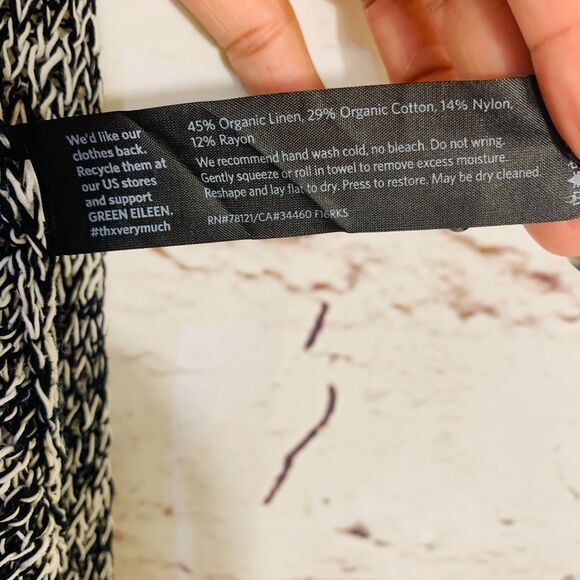 Eileen Fisher Organic Linen Cotton Blend Cardigan Vest XL Open Front Knit Black - Picture 7 of 8